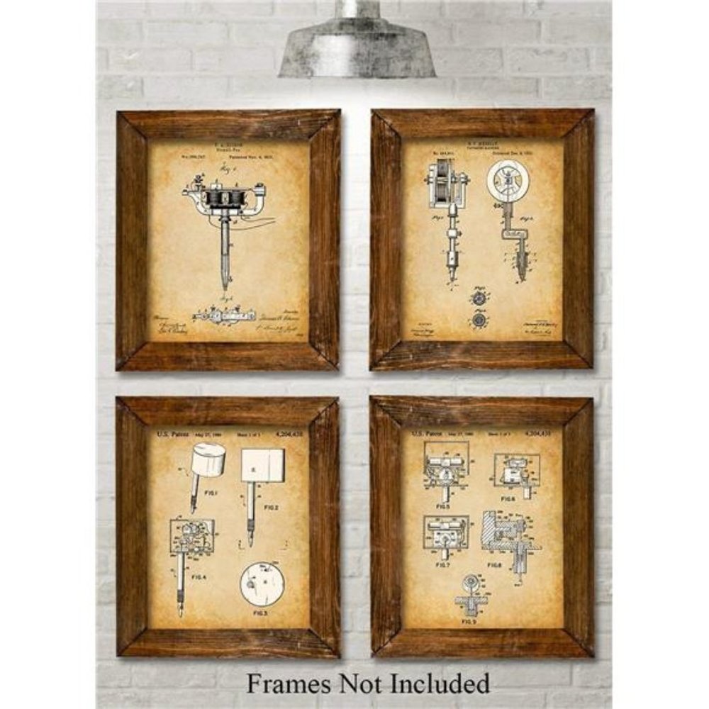 Tattoo Machine Patent 4 Prints Unframed Ink Shop Decor